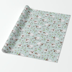 Counting sheep on sea glass blue wrapping paper