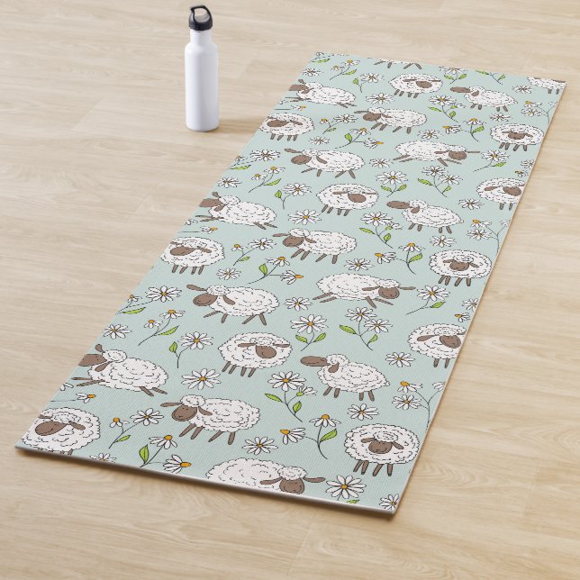 Counting sheep on sea glass blue yoga mat (In Situ)