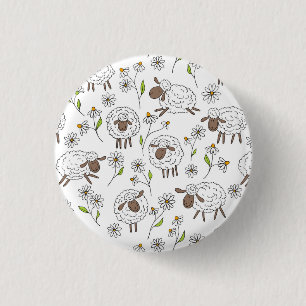 Counting sheep on white 3 cm round badge