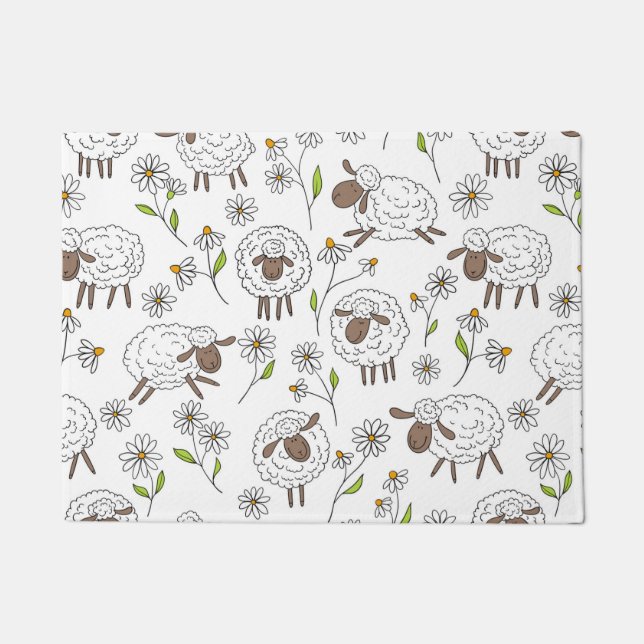 Counting sheep on white doormat (Front)