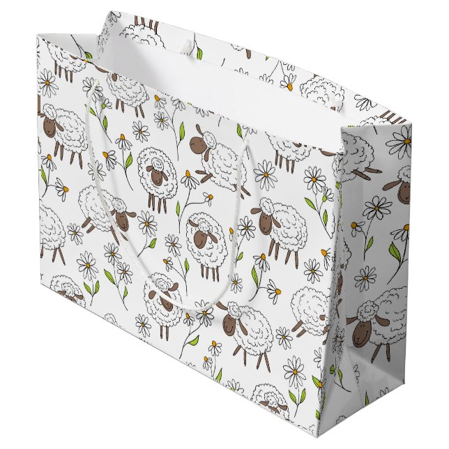 Counting sheep on white large gift bag (Back Angled)