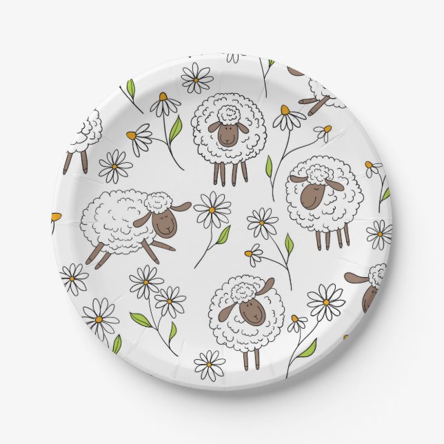 Counting sheep on white paper plate (Front)