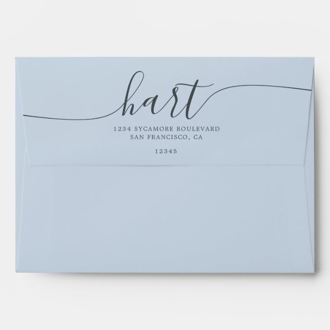 Country Air Blue with Black Script Return Address Envelope (Back (Top Flap))