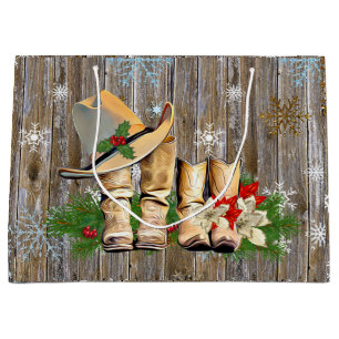 Country and Western Cowboy Boots Christmas Large Gift Bag