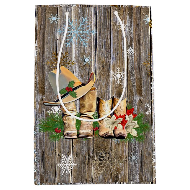 Country and Western Cowboy Boots Christmas Medium Gift Bag (Front)