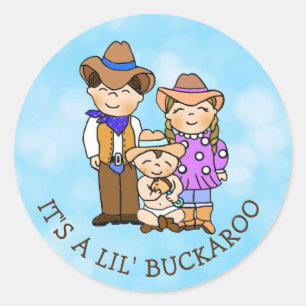 Country and Western Cowboy Family Classic Round St Sticker