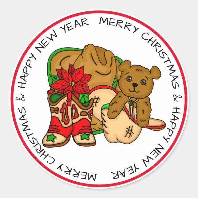 Country and Western Rustic Christmas  Classic Round Sticker (Front)