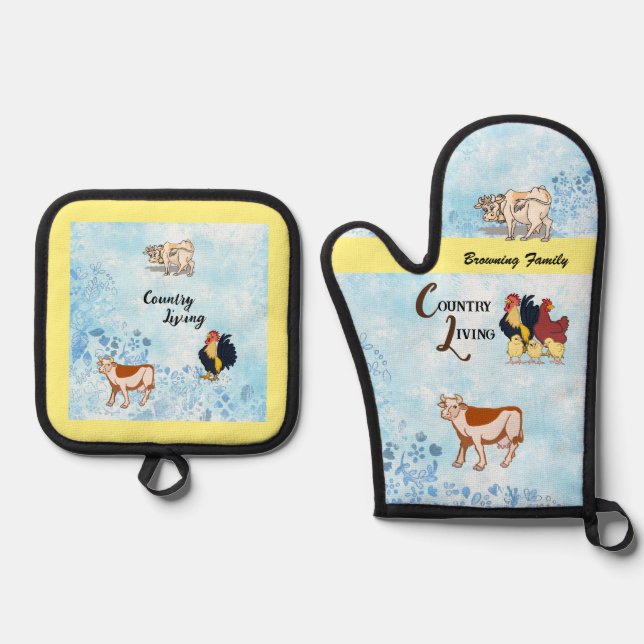Country Animals Creation Oven Mitt & Pot Holder Set (Front)