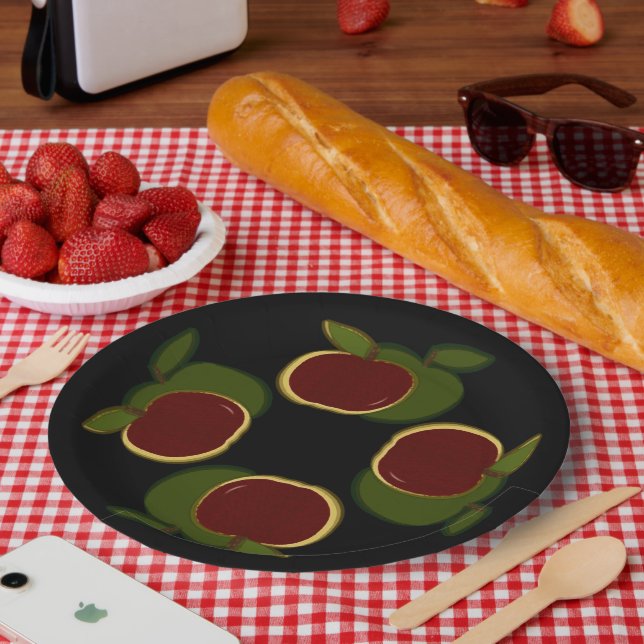 Country Apples Black Background  Paper Plate (Picnic)