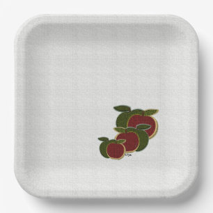 Country Apples Textured White Background Paper Plate