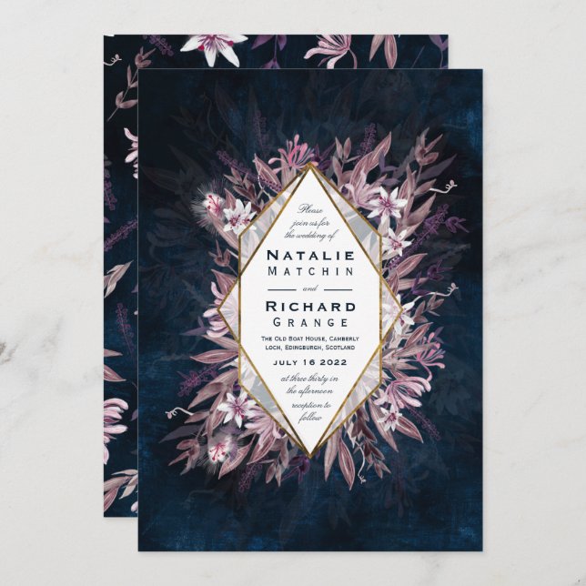 Country art floral wedding invite, invitation (Front/Back)