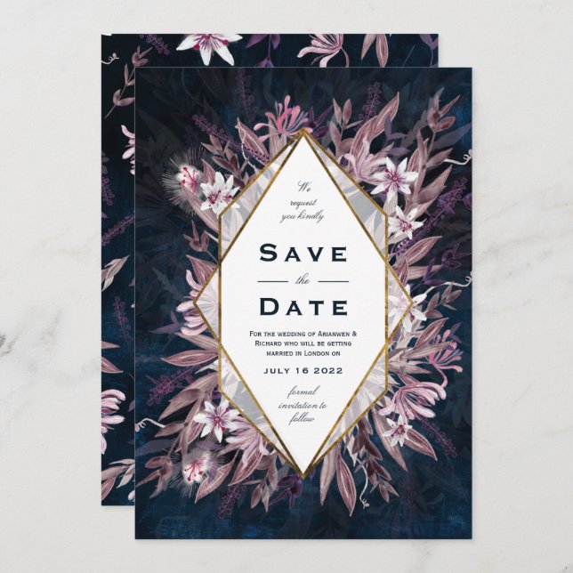 Country art floral wedding invite, invitation (Front/Back)