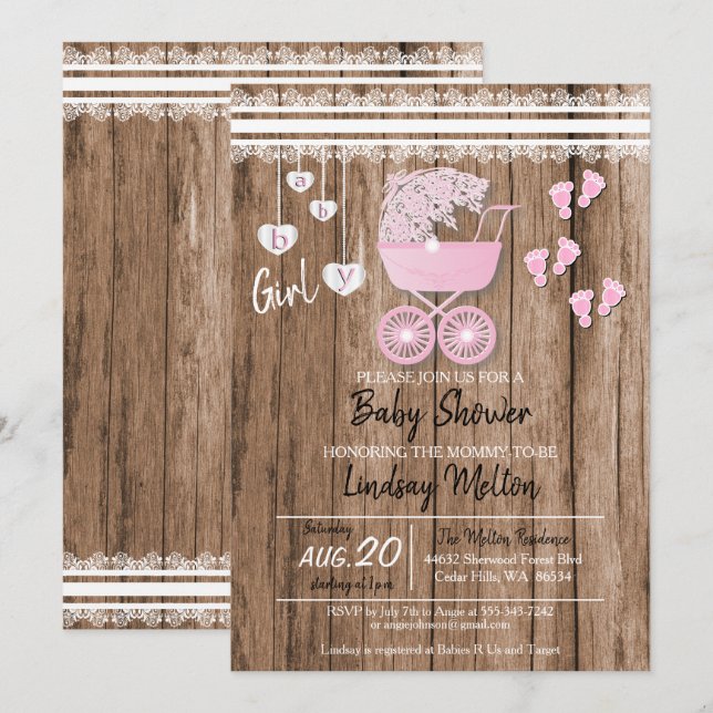 Country Baby Girl Shower Design Invitation (Front/Back)