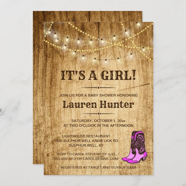 Country Baby Shower Invitation for girl (Front/Back)