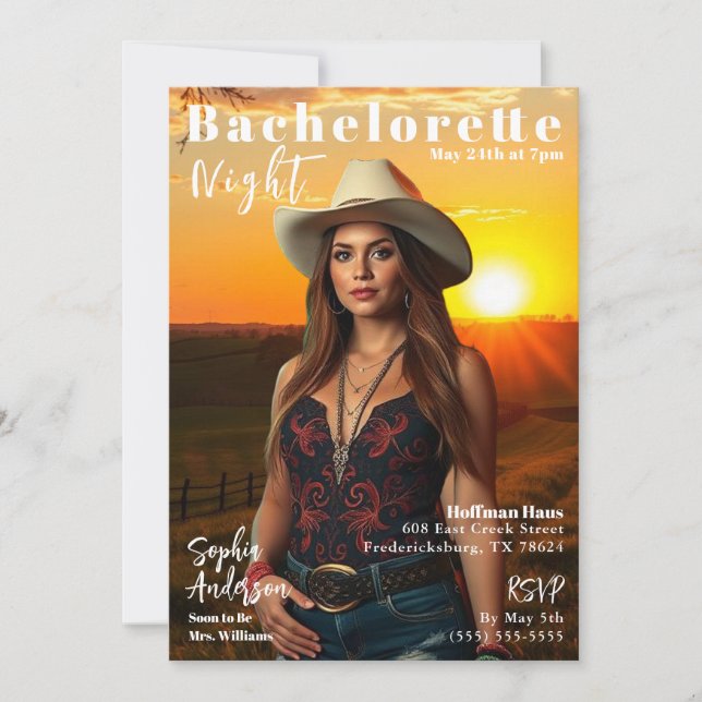 Country Bachelorette Magazine Cover Invitation (Front)