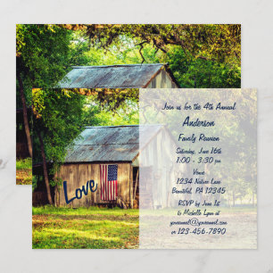 Country Barn American Flag Love Family Reunion Invitation