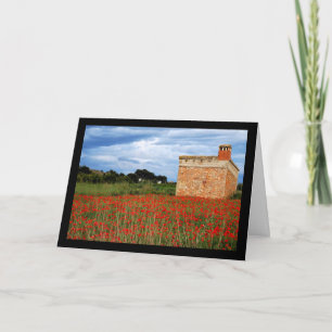 Country Barn in Floral Poppy Field Card