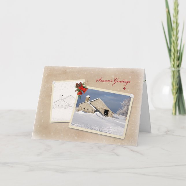 Country Barn Season's Greetings Holiday Card (Front)