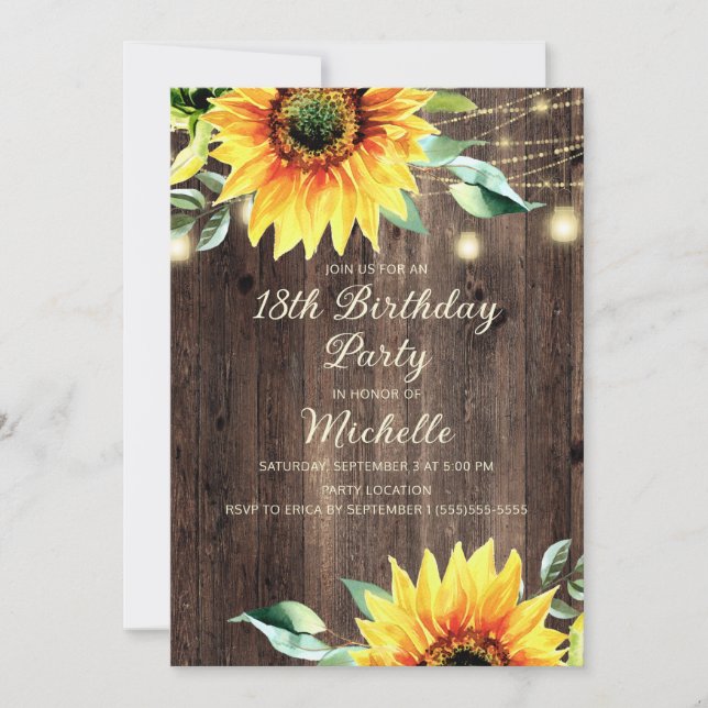 Country Barn String Lights Sunflower 18th Birthday Invitation (Front)