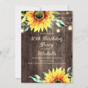 Country Barn String Lights Sunflower 80th Birthday Invitation