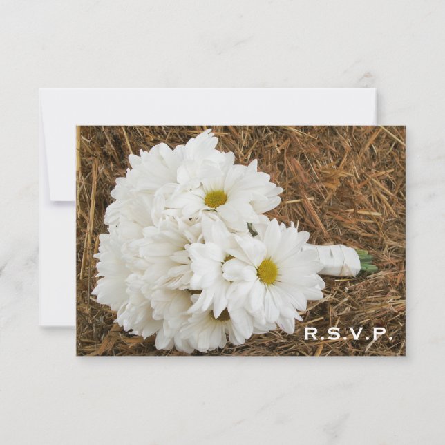 Country / Barn Wedding RSVP - Daisy Bouquet & Hay (Front)