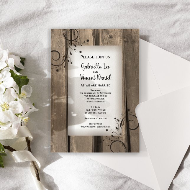 Country Barn Wood and Flowers Wedding Invitation (Creator Uploaded)