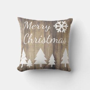 Country Barn Wood Christmas Trees Merry Christmas Cushion