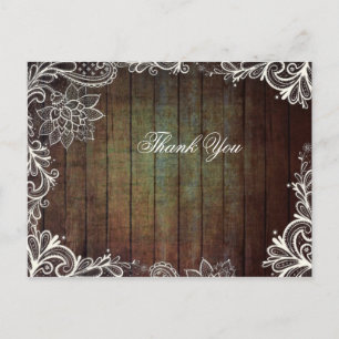 country barn wood lace rustic wedding thank you postcard