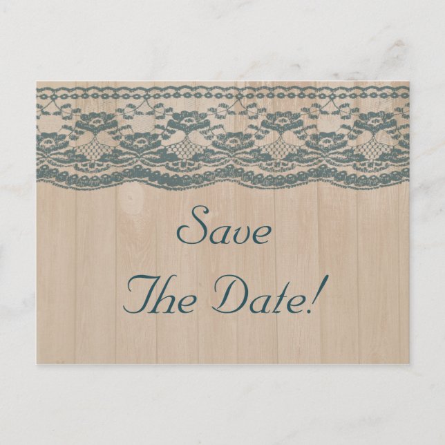 Country Barn Wood & Lace Wedding Save The Date Announcement Postcard (Front)