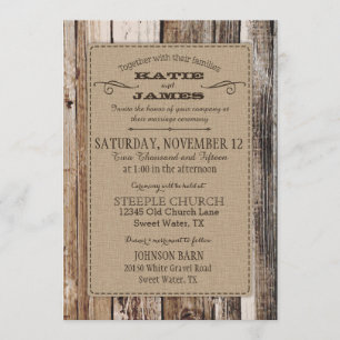 Country Barn Wood Planks Rustic Wedding Invitation