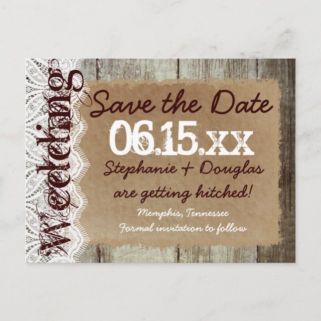 Country Barn Wood Rustic Save the Date Postcards (Front)