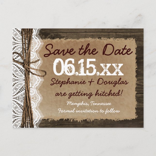 Country Barn Wood Rustic Save the Date Postcards (Front)