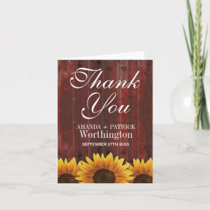 Country Barn Wood Rustic Sunflower Thank You Cards