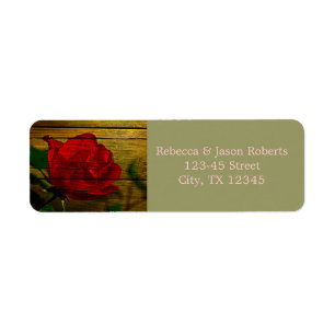 country barn wood summer red rose wedding return address label