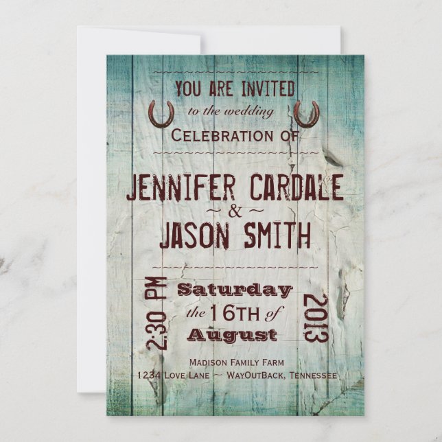 Country Barn Wood Typography Wedding Invitations (Front)