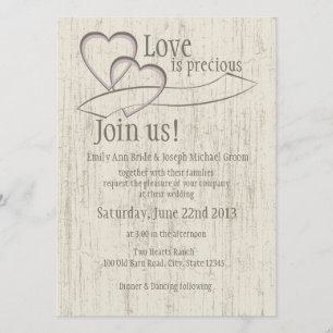Country Barn Wood Wedding Hearts Invitation