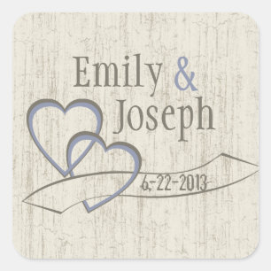 Country Barn Wood Wedding Hearts Square Sticker