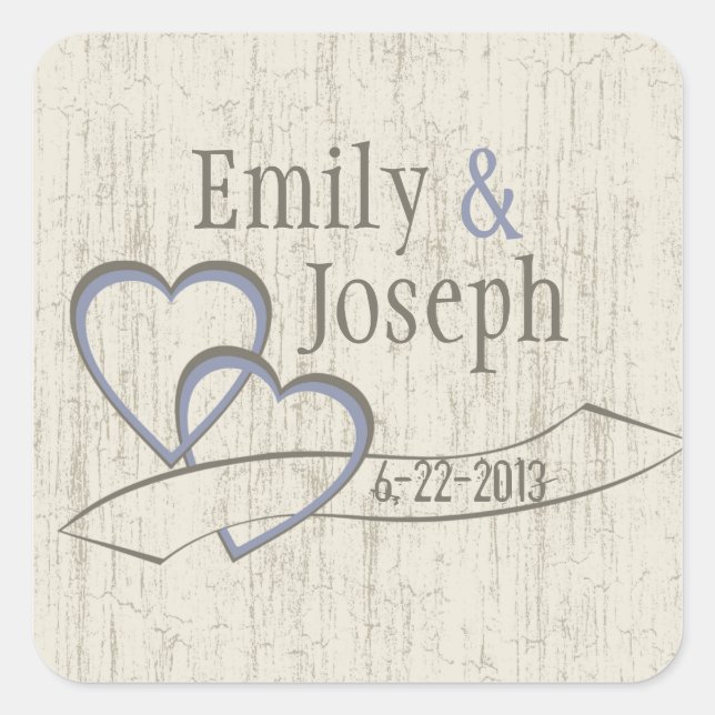 Country Barn Wood Wedding Hearts Square Sticker (Front)