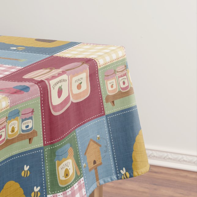  Country Berry Patchwork Cheater Quilt Pattern Tablecloth (In Situ)