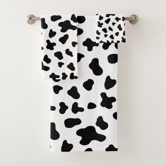 Country Black and White Cow Pattern  Bath Towel Set (Insitu)