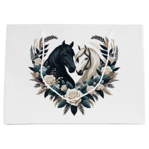 Country Black and White-Horses in Love Large Gift Bag