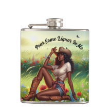 Country Black Cowgirl in MeadowVinyl Wrapped Flask