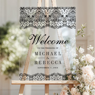 Country Black Lace Wedding Welcome Acrylic Sign