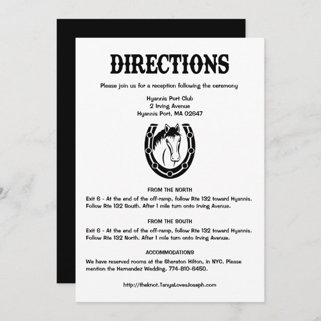 Country Black Wedding Directions Horse Horseshoe Invitation (Front/Back)