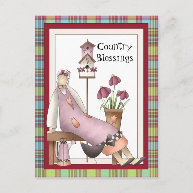 Country Blessings doll cartoon postcard (Front)