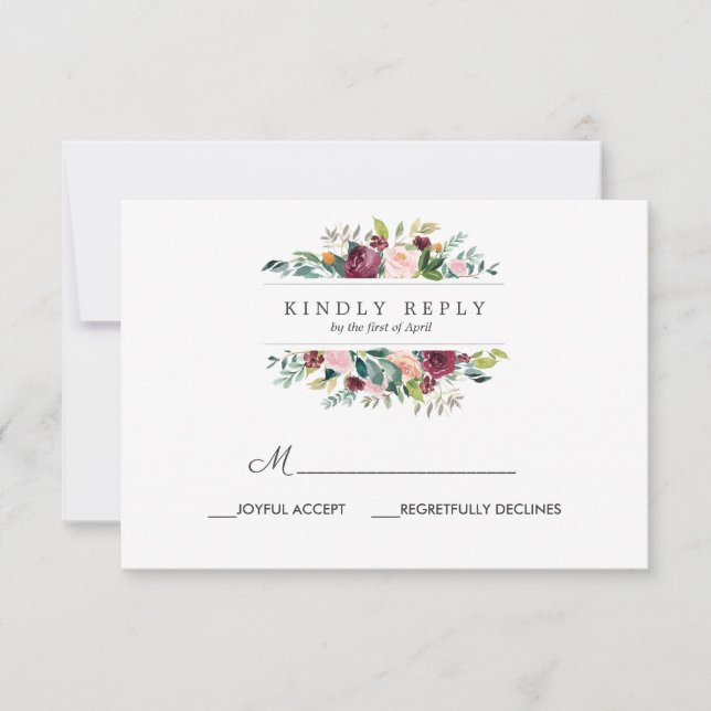Country Bloom | Autumn wedding RSVP MEAL option Card (Front)