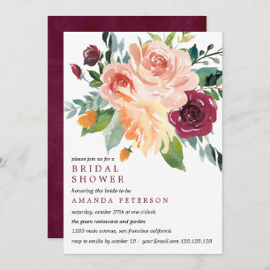 Country Bloom Bride Bouquet Burgundy Bridal Shower Invitation