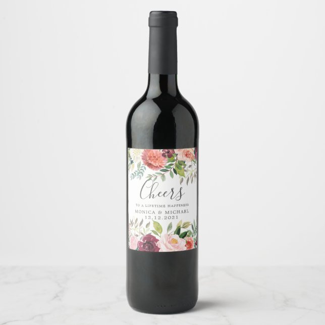 Country Bloom | WEDDING Personalised "cheers" Wine Label (Front)