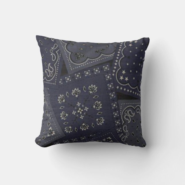 Country Blue Bandanna Pattern MoJo Throw Pillow (Front)