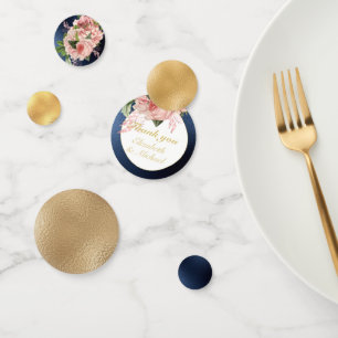 Country Blue Blush Pink Roses Navy Gold THANK YOU Confetti